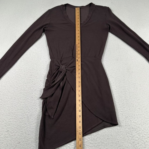 Monrow Super Soft Mini Wrap Dress XS Long Sleeve Tie Front Ruched Brown Knit USA - Picture 9 of 12